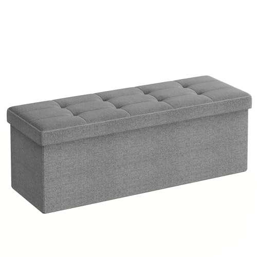 Consejos para Comprar Otomanas . 42 SONGMICS Banco de Almacenamiento, Baúl, Caja de Almacenamiento, Plegable, Carga de 300 kg, 120 L, 110 x 38 x 38 cm, Gris Claro MLSF77G