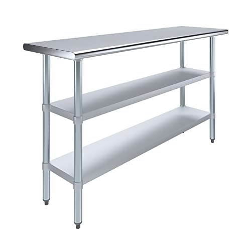 Image of AmGood Stainless Steel Work Table with 2 Shelves | NSF | Metal Utility Table (60 inch Long x 18 inch Deep)