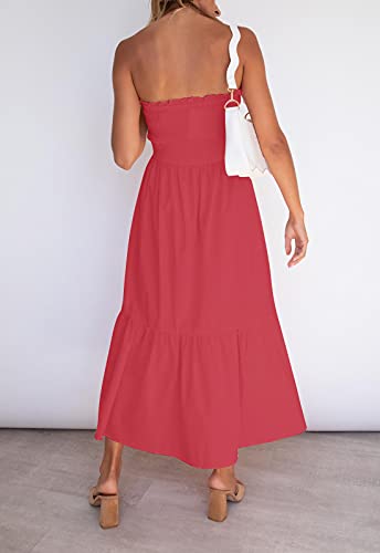 Image of ZESICA Women's Summer Boho Strapless Maxi Dress 2026 Casual Off Shoulder Smocked Flowy A Line Beach Holiday Long Dresses