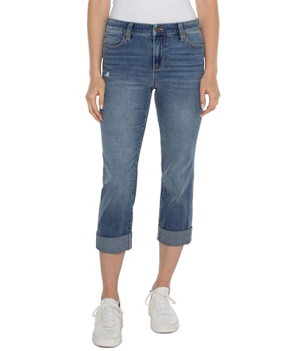 Liverpool Women's Charlie Mid-Rise Crop Wide Rolled Cuff Denim Jean 24
