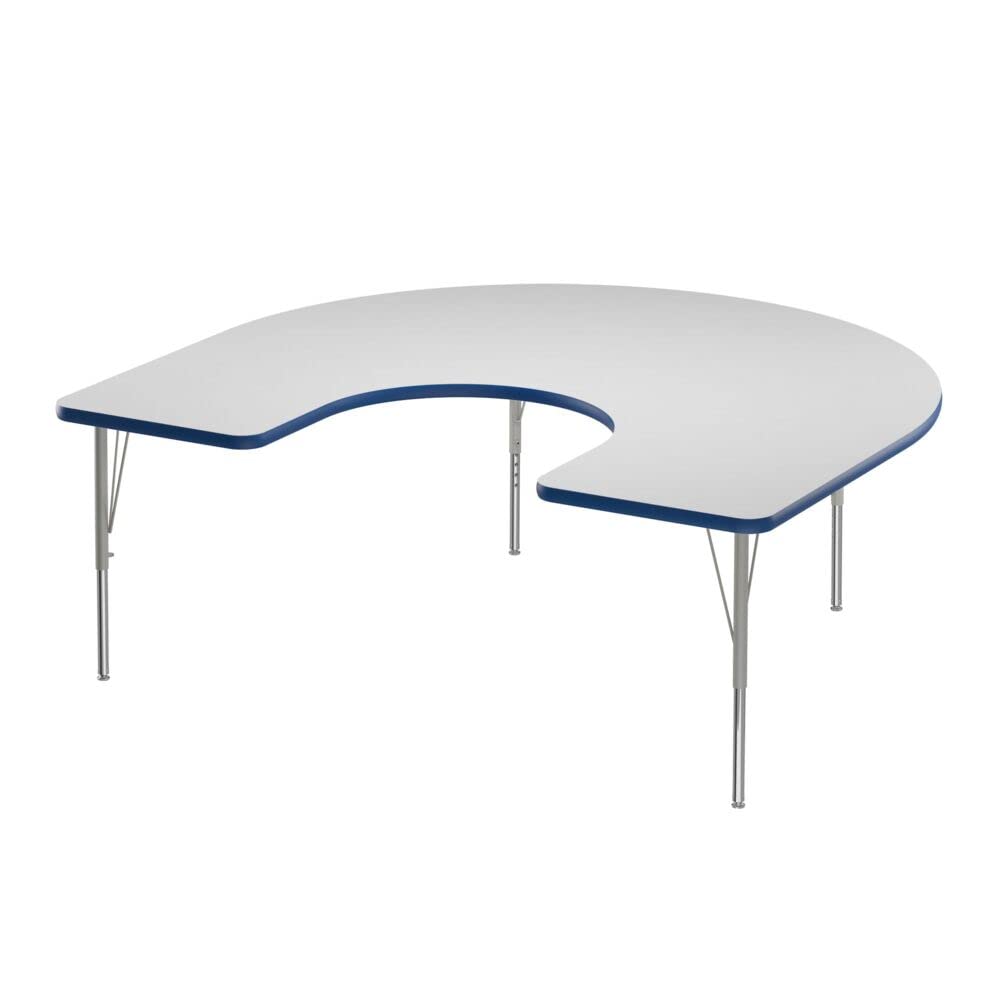 Correll 60"x66" Horseshoe Shaped Classroom Activity Table, Height Adjustable (19"-29") Markerboard/Dry Erase Durable High Pressure Top, Blue Edge,