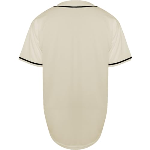 Phoneutrix Blank Plain Hip Hop Hipster Baseball Jersey Button Down Shirts Sports Uniforms Men Women Jersey (Beige, 3X-Large)