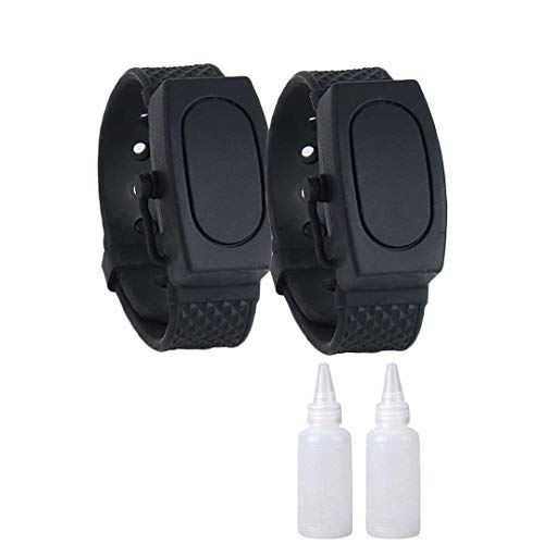 Silicone Refillable Wristband Wearable Empty Hand Sanitizer Bracelet Container Portable Silicone Squeeze Bracelet Hand Band Outdoor Sport Travel Empty Bottle Container (2pack black)