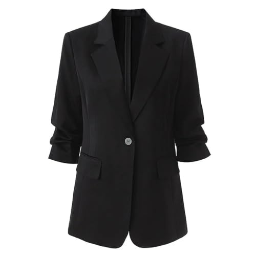 Chaqueta básica simple para mujer, cuello con muescas, manga corta, perfecta para el trabajo, primavera y verano, Negro, S