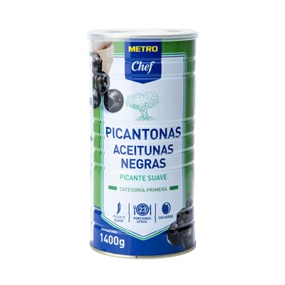 Aceitunas Negras Picantonas Chef – El Toque Picante Suave que Revitaliza tus Aperitivos (1 LATA 1400g. (700g. Escurrido))