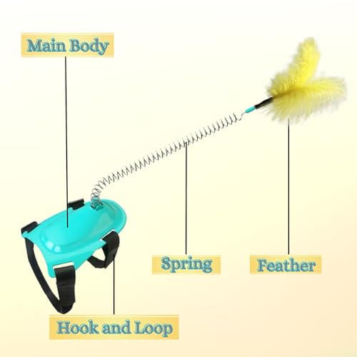 Image of Foodie Puppies Interactive Cat Teaser Stick Wand Toy With Feather - Foot Worn Teaser (24cm, Small) | Spring Tease Cat Toy