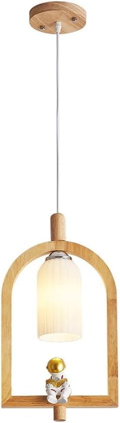Suspension en bois véritable style campagnard et globe en verre opalin chic