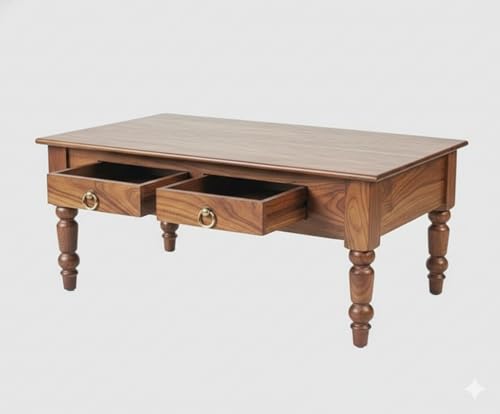 Image of MISAN Solid Sheesham Wood Coffee Table - Elegant Center Table with Two Spacious Drawers | Sturdy & Stylish Wooden Furniture for Home & Living Room (A - Natural Hony)
