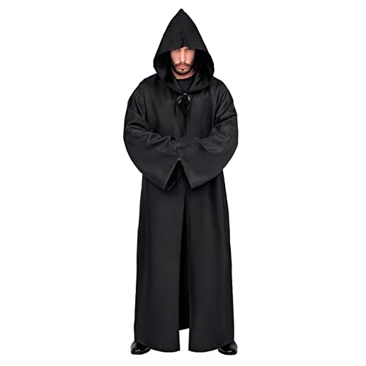 Myir JUN Capa con Capucha de Halloween para Hombre, Disfraz de Caballero para Adulto Carnaval Medieval Traje Ropa Cosplay (XXL, Negro)