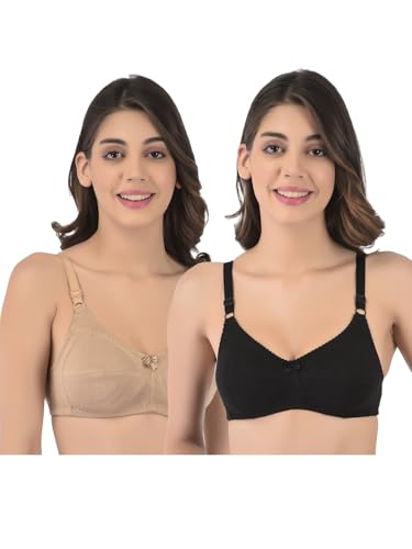 Image of Softline Women's Cotton Blend Wire-Free Non-Padded | Full Coverage Bra Combo | Comfortable & Breathable Everyday Wear (Pack of 2)