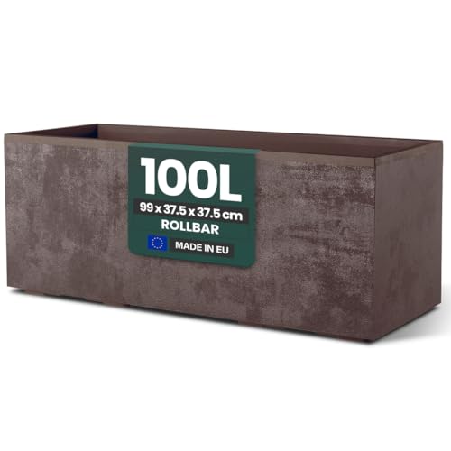 Kreher XL Pflanzkasten Millennium in verschiedenen Formaten und Farben. Tolle Naturstein Optik in Braun, Beige, Anthrazit oder Grau! Aus robustem Kunststoff! (100 Liter (rechteckig) Braun)