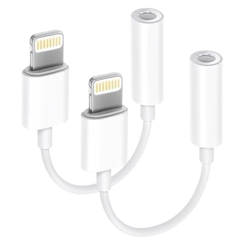 [Apple MFi Certified] 2 Pack iPhone 3.5mm Headphone Adapter Lightning to 3.5mm Earphone Jack Adapter Aux Audio Dongle Converter for iPhone 14/13/12/11/11 Pro/XR/X/XS/8/7 (2 pcs)