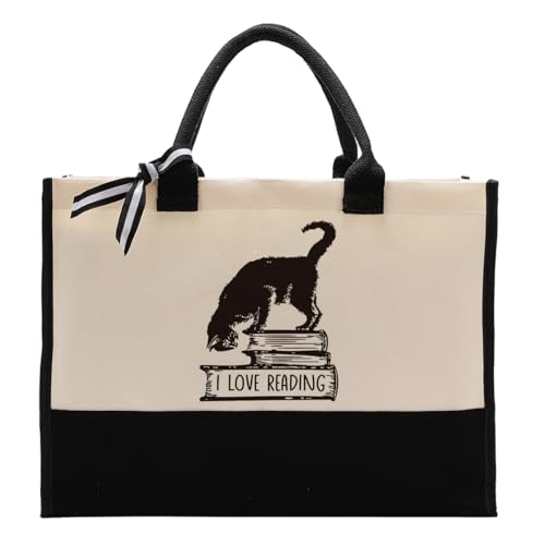 EDCTO Canvas Tote Bag, Cotton Canvas Tote Bag, Library Canvas Bag, Birthday Gifts for Women Bookworm Book Reader Book Lover, Canvas Tote Bags for Women, Womens Weekend Bag, I Love Reading