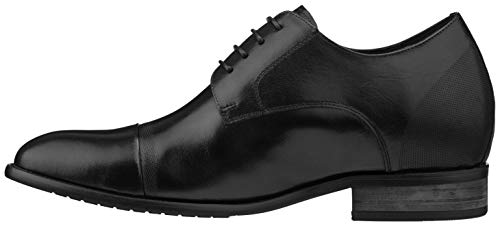 Image of CALTO Men's Invisible Height Increasing Elevator Shoes - Black Premium Leather Lace-up Formal Oxfords - 3 Inches Taller - Y1004 - Size 9.5 D(M) US