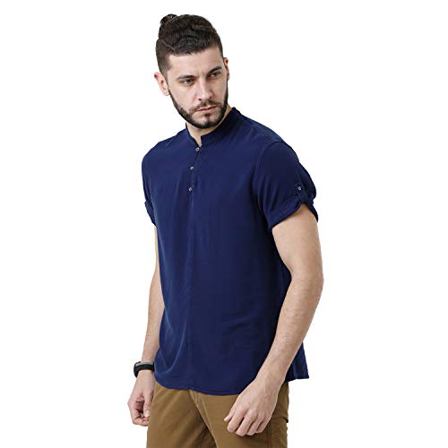 Image of Identiti Short Sleeves Solid Slim Fit 100% Viscose Casual Shirt /Kurta for Men