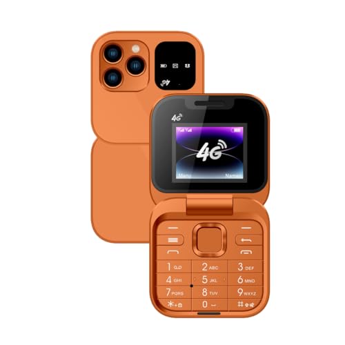 Tosuny Teléfono Plegable 4G LTE Desbloqueado, Mini Teléfono Plegable 4G para Personas Mayores, Altavoz, Ranura para SIM Dual, Pantalla de 1,77 Pulgadas, Marcación con un C LIC, (Orange)