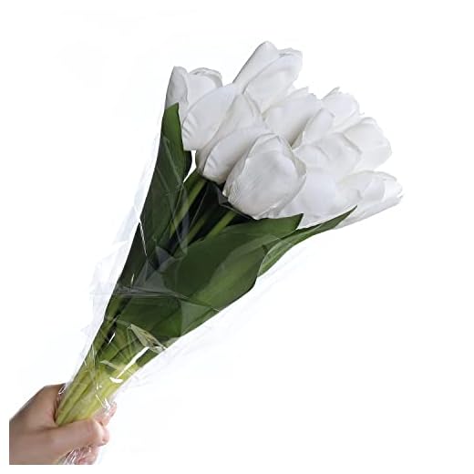 huaao 10pcs Tulipanes Artificiales Flores Artificiales de Color Blanco Tacto Real Decoracion Arreglos Florales Falsas para Casa Banquete Ramo de Boda Nupcial Oficina Hogar Jardín Partido Hotel