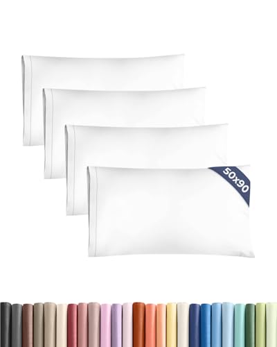 CGK 4 Pack King Size White Pillow Cases Set 50x90 cm with Envelope Closure - Brushed Microfiber - Soft Wrinkle & Fade Resistant - Breathable Hypoallergenic & OEKO-TEX Standard 100 Certified