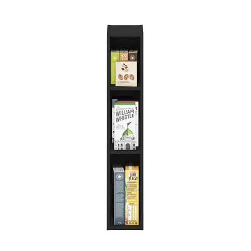 Image of Furinno Fulda Book Shelf, 3-Tier Narrow Bookshelf, Bookcase with 6-in Width Storage Shelf, 9.3 x 5.9 x 31.5, for Living Room, Bedroom, Home Office, Blackwood