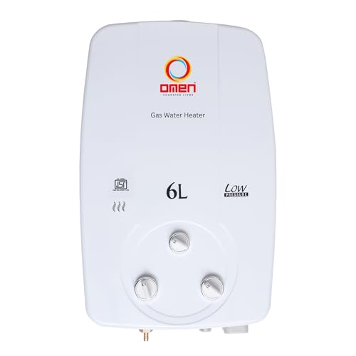 Image of Omen Changing Lives 6Liter LPG Gas Geyser | Instant Hot Water | Copper Heat Exchanger | Anti-Rust Coating | Multi-Safety | For Bathroom & Kitchen | 2-Year Warranty