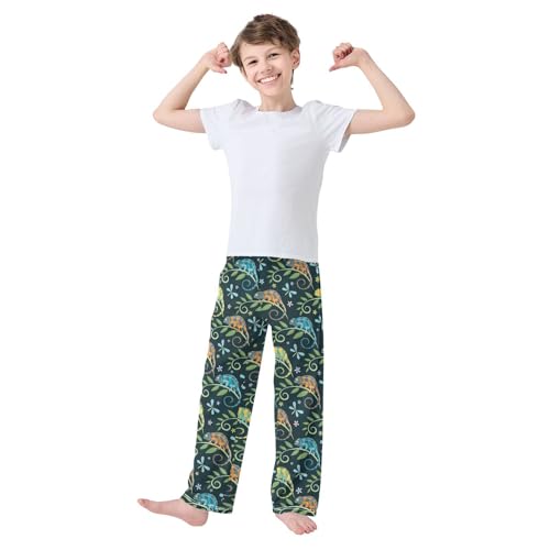 Colorful Chameleon Leaves Boys Long Pants Soft Trousers Elastic Waist Kids Lounge Bottoms with Pockets S-XL2