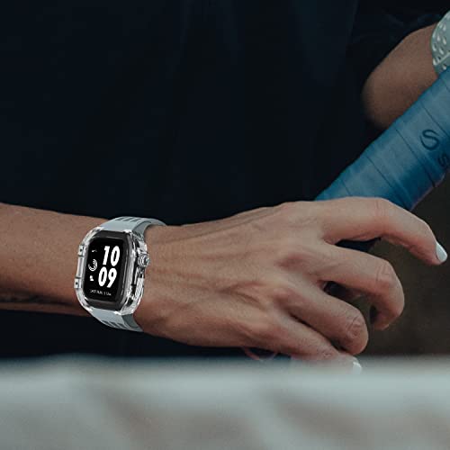 Funda de reloj de lujo transparente con correa de goma para Apple Watch de 45 mm 5