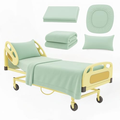 Image of Care Bed Sheets Set 4 Pcs - 36 inchx80 inch Fitted Sheet, Flat Sheet, Pillowcase & Blanket - Twin XL Hospital Style Sheets for Home or Adjustable Beds(Green)