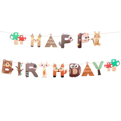 ENLACE Safari Geburtstagsgirlande Dschungel Happy Birthday Girlande,Girlande Waldtiere Geburtstag Deko,Dschungel Deko Geburtstag,Geburtstagsdeko Tiere Kinder,Happy Birthday Banner für Junge Mädchen
