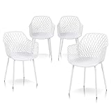 TAO ONE Gartenstühle, Gartenstühle 4er Set, Garten Sessel Outdoor, Terrassenstühle Modern, Patio Chair, Balkon Sessel Kleiner Balkon, Geeignet für Küche, Esszimmer und Wohnzimmer, Weiß