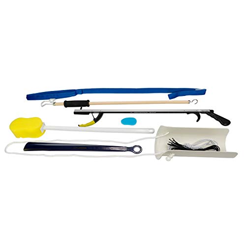 Sammons Preston Deluxe Hip/Knee Kit, Premium Recovery Kit Total Knee or Hip Surgery, Includes Reacher, Leg Lifter, Sock Aid, Shoehorn, Toilet Aid, Dressing Stick, Button Hook, Shoelaces, & Sponge