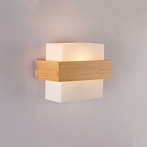 Applique murale nordique en bois et verre E27 pour chevet de chambre