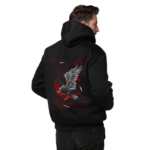 Sweat à capuche Viking pour homme avec zip et imprimé corbeau