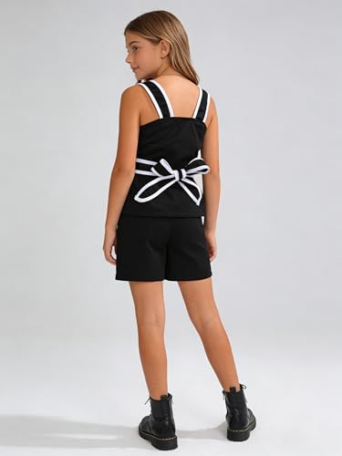 Image of Cakaner Tween Girls 2 Piece Outfit Set Summer Tank Top and Elastic Waist Shorts with Belt Size 7-14