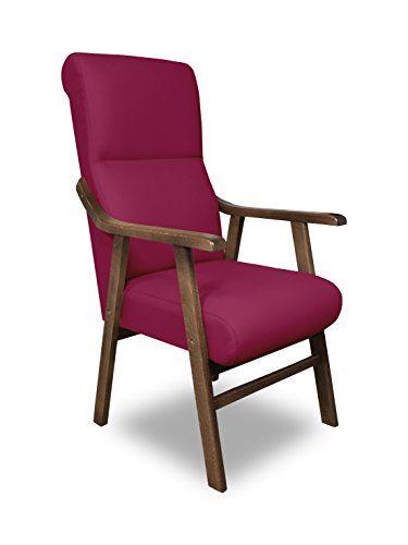 SERMAHOME Sillon butaca Boston, Estructura de Madera de Haya Color Nogal. Tapizado en Polipiel Color Fucsia. Sillon para Comedor | Silla geriatrica | Sillon Relax