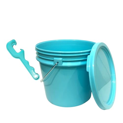 3.5-Gallon Bucket Heavy-Duty with Easy-Open Lid & Bonus Bucket Opener Tool – Multipurpose Utility Pail for Paint, Cleaning, Storage, Gardening, and More – BPA-Free, Durable Plastic (Aqua)