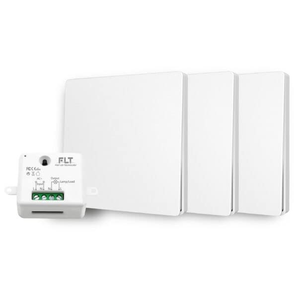 Interrupteur sans fil et sans pile Auto alimenté - Écologique - Qualité Pro - Va et vient RF KIT 3 télécommande mural + 1 mini relais radio encastrable - Longue Distance - Intérieur Extérieur IP64