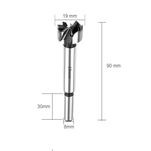 SUQIN Professional ForstnerBohrer Ø19MM ，Flachflügelbohrer Astlochbohrer ScharnierlochbohrerTopfbohrer Forstner Cutter mit Rundschaft Zum Bohren In Holz, Kunststoff, Sperrholz
