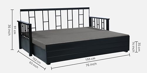Image of Ubpon 3 Seater Metal Sofa Cum Bed with Hydraulic Storage | Queen Size Sofa Cuma Bed | Metal Sofa Set for Living Room, Guest Room D10 Grey Sofa Queen