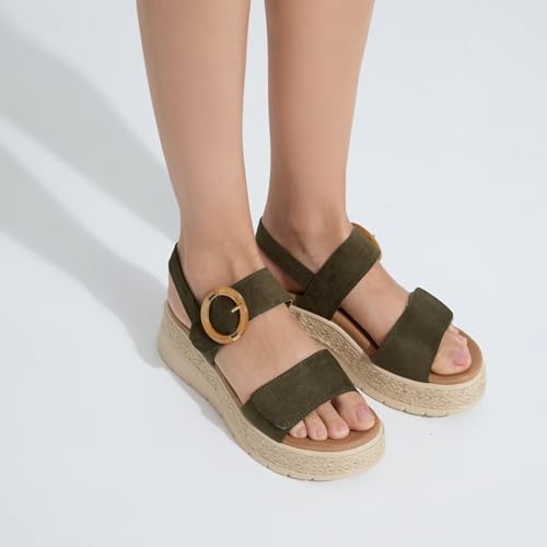 Image of UBFEN Womens Espadrille Platform Sandals Low Wedge Heel - Orthopedic Arch Support, Cushion Insole, Comfortable Dressy Buckle Sandals for Walking and Vacation