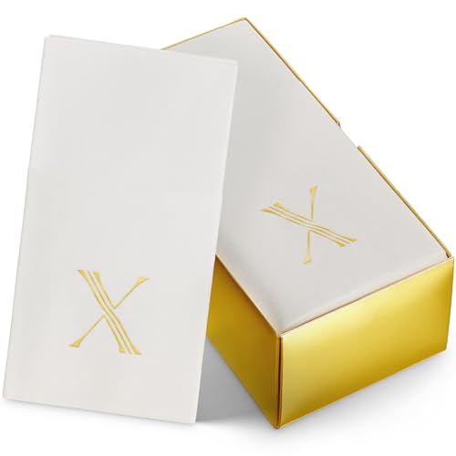 Linen-Feel - Servilletas de papel con mongrama, paquete de 50 servilletas de papel dorado de 12 x 17 pulgadas, con letra Z, toallas de invitados iniciales para bodas, baño, fiestas, baby shower o