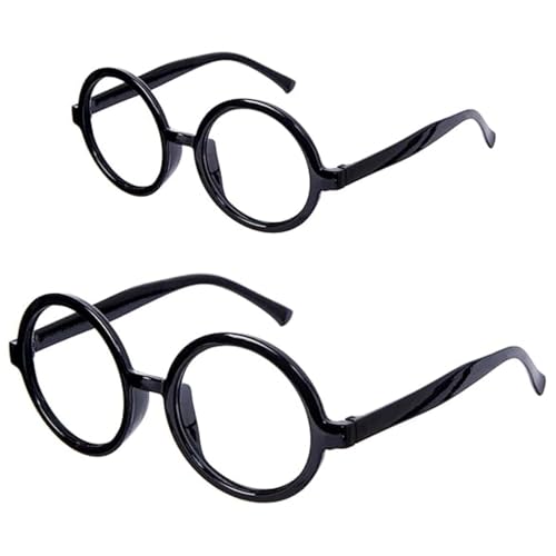 ASREJUR 2 Pieces Black Round Glassess Fake Glasses Wizard Black Glassess Round Glasses Retro Wizard Eyeglasses Accessory for Boys Girls Fancy Dress Party School Costume Valentines Day(Small Size)