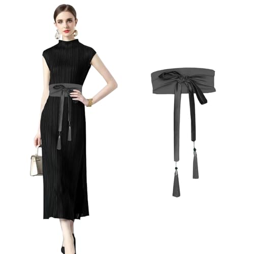 Women's Belt Tassel Strap Double Loop Imitation Silk Tie Belt Lace Up Waist Cover for Dress