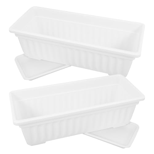 IMUSINICE Jardinera Rectangular de Plástico Blanco para Plantas y Flores, Resistente a Rayaduras y Difícil de Romper, Adecuado para Huerto en Balcón, Paquete de 2 Piezas