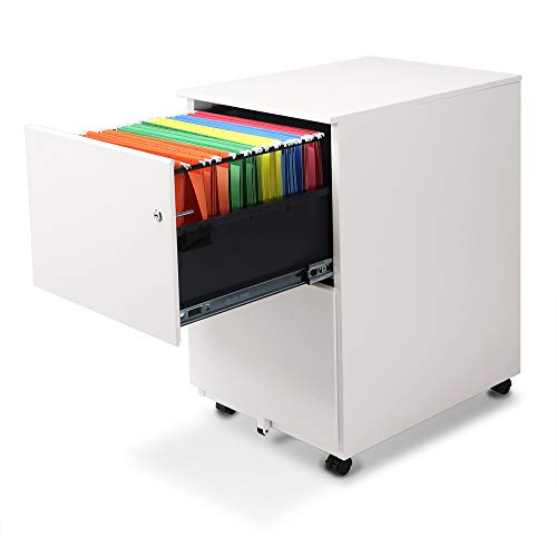 Aurora Modern Soho Design 2-Drawer Metal Mobile File Cabinet With Lock Key/Fully Assembled, White #TOP2