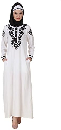 MyBatua Asil Rayon White Muslim Jalabiya Long Maxi Gown Abaya AY-446 (Large)