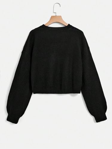 Image of WDIRARA Women's Plus Size Round Neck Long Sleeve Crop Sweater Ribbed Knit Pullovers