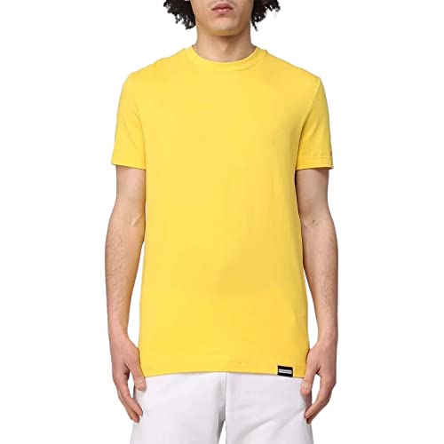 DSQUARED2 Camiseta de manga corta para hombre de la marca, modelo D9M204460, fabricada en algodón, color amarillo, Yellow/Fuxia