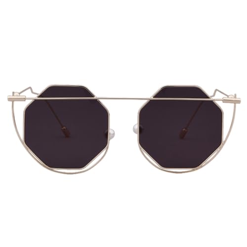 Lunettes de soleil octogonales d'exception aux finitions ajourées et détails perles rouges