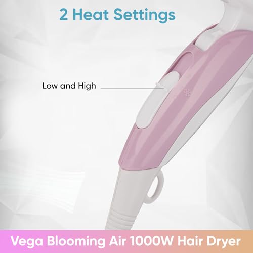 Vega Blooming Air Foldable 1000 Watts Hair Dryer for Women with Quick Dry, Flexiable Heat Setting and Detachable Nozzle, Automatic Overheat Cutout (VHDH-05), (Made in India) - Image 4