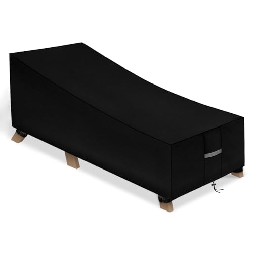 Dokon Heavy Duty Patio Lounge Chair Covers Waterproof Outdoor Chaise Lounge Cover Anti-UV 600D Oxford Fabric Patio Furniture Covers with Air Vent (86"L x 34"W x 32"H) - Black